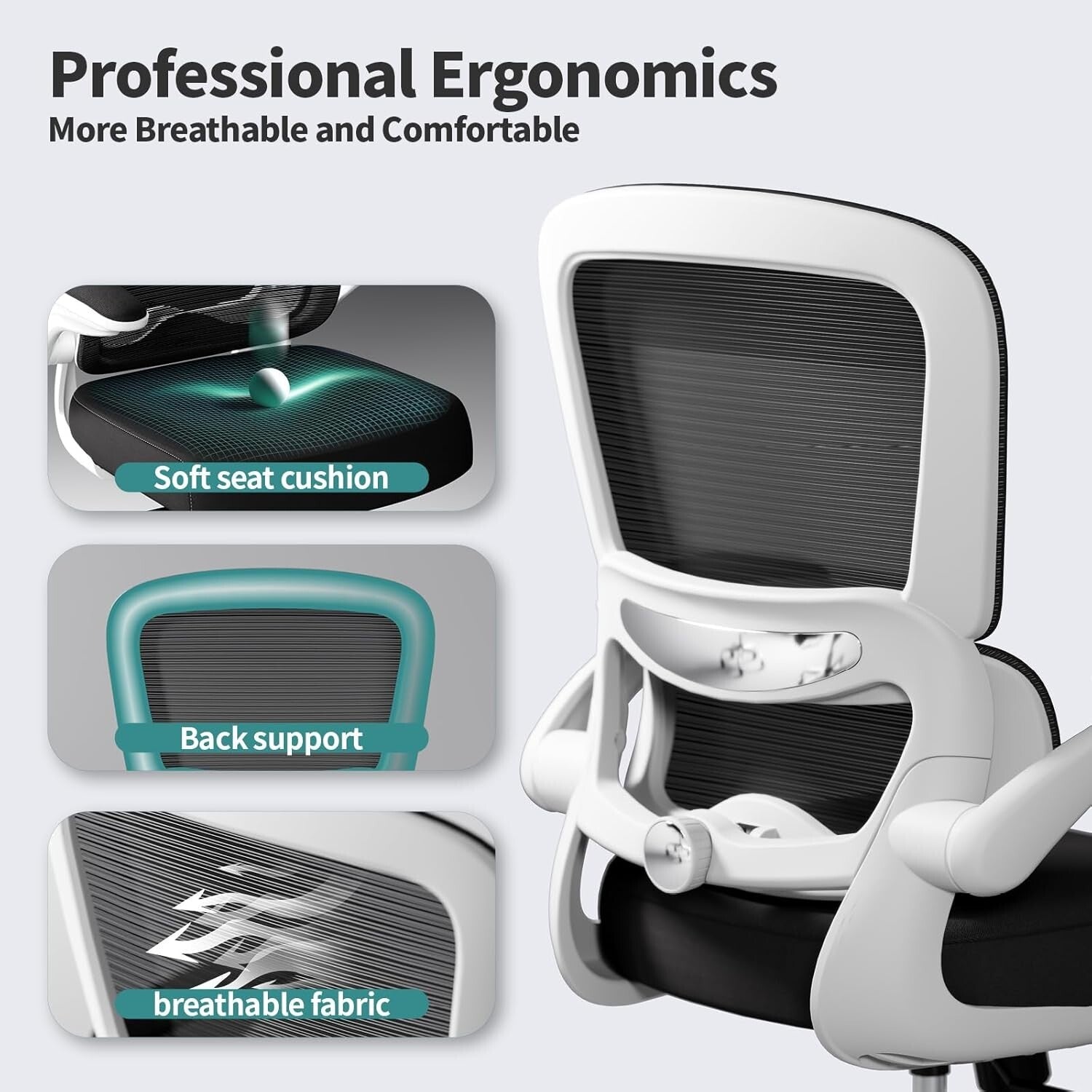 Office Chair Ergonomic Desk Chair with Adjustable Lumbar Support, Mesh Computer