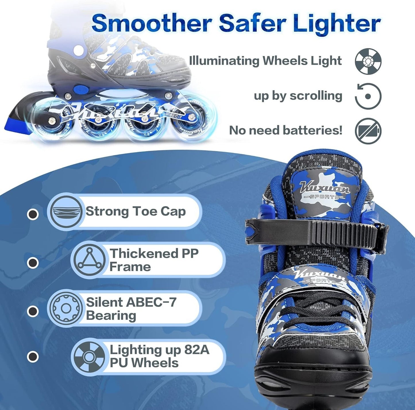 Kuxuan Skates Adjustable Inline Skates for Kids and Youth w/ Full Light Size XL