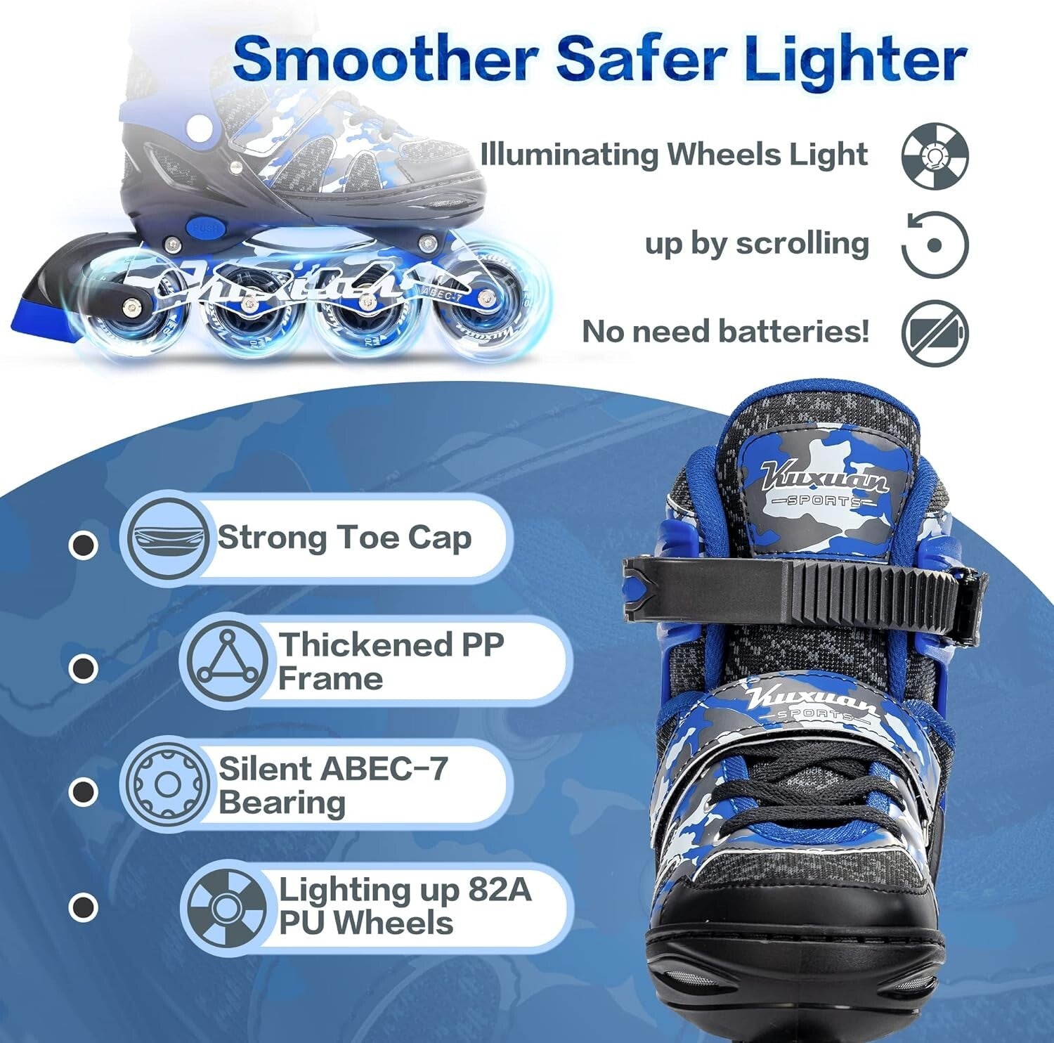 Kuxuan Skates Adjustable Inline Skates for Kids and Youth w/ Full Light Size XL
