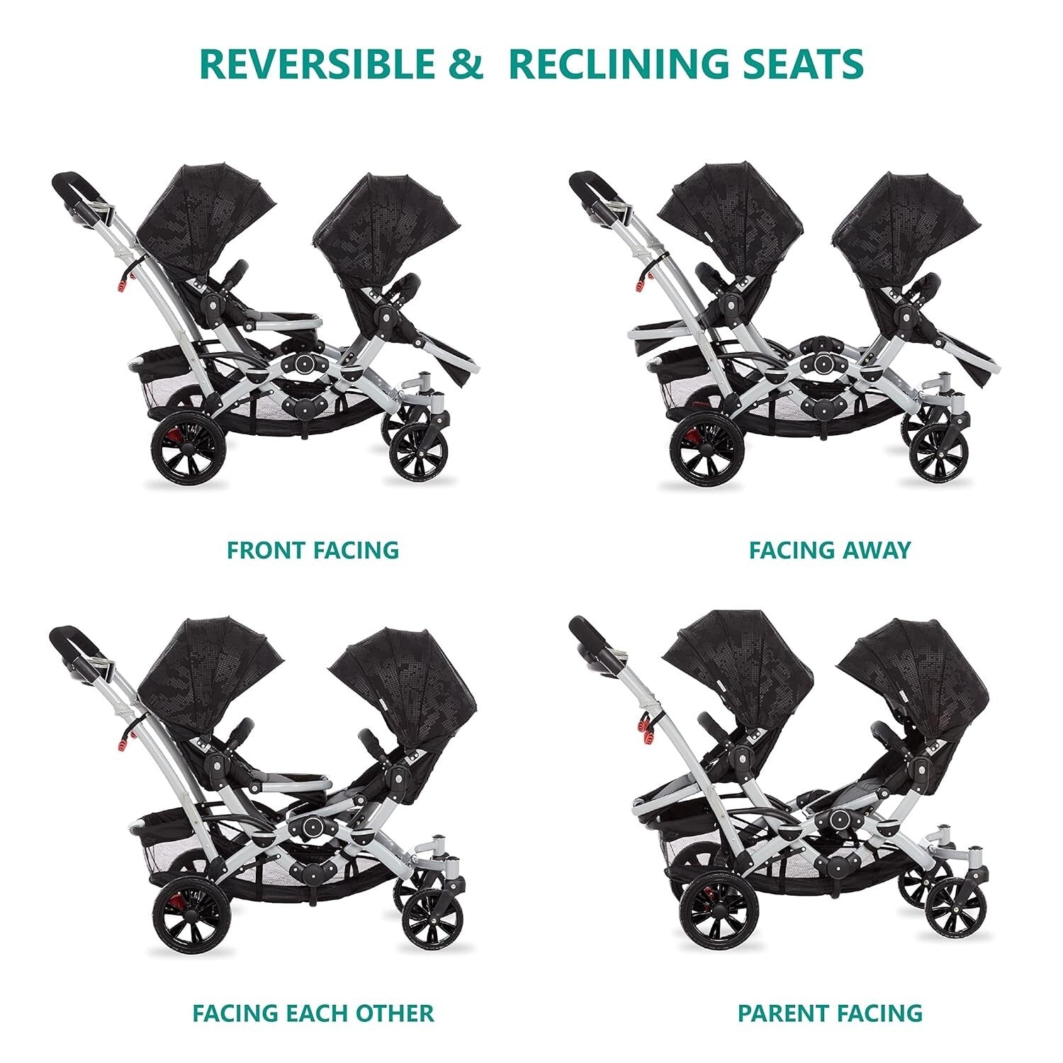 Dream On Me Track Tandem - Double Umbrella Stroller in Black, Lightweight Twin S