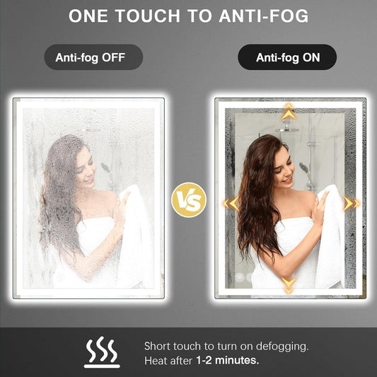 24x32 Inch LED Bathroom Mirror with Stepless Dimmable Wall Mounted Mirrors