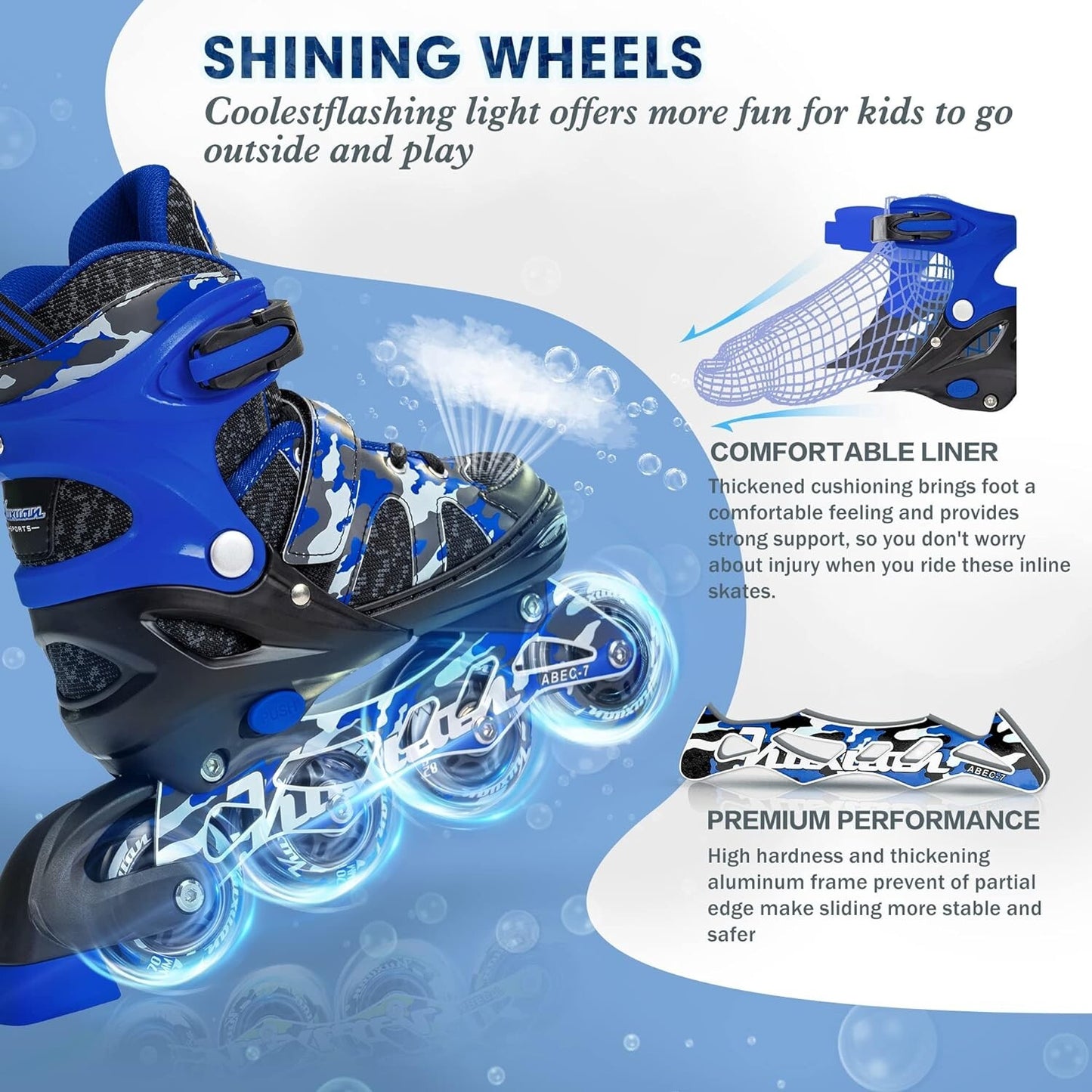 Kuxuan Skates Adjustable Inline Skates for Kids and Youth w/ Full Light Size XL