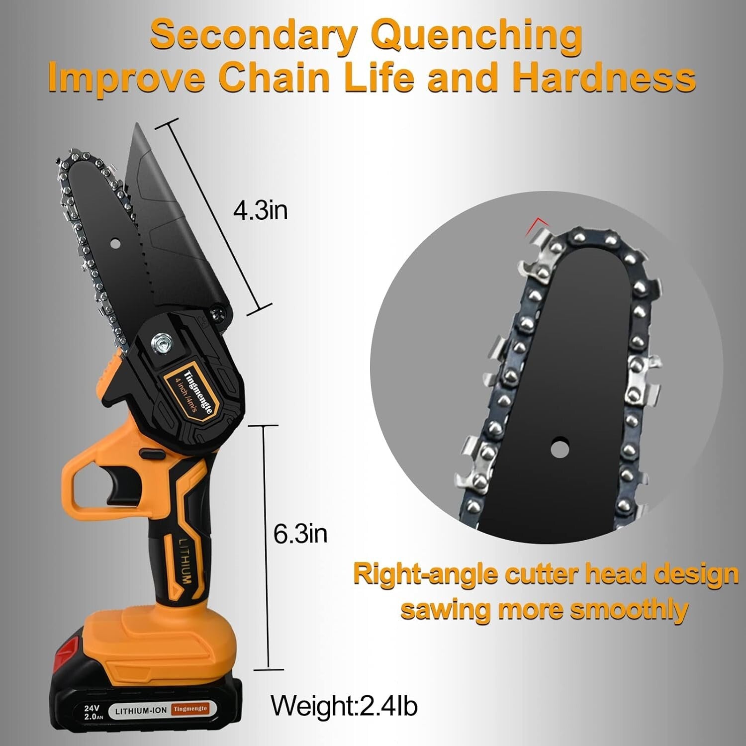 4 Inch Cordless Mini Chainsaw, Battery Operated with 24V 10000mAh Rechargeable