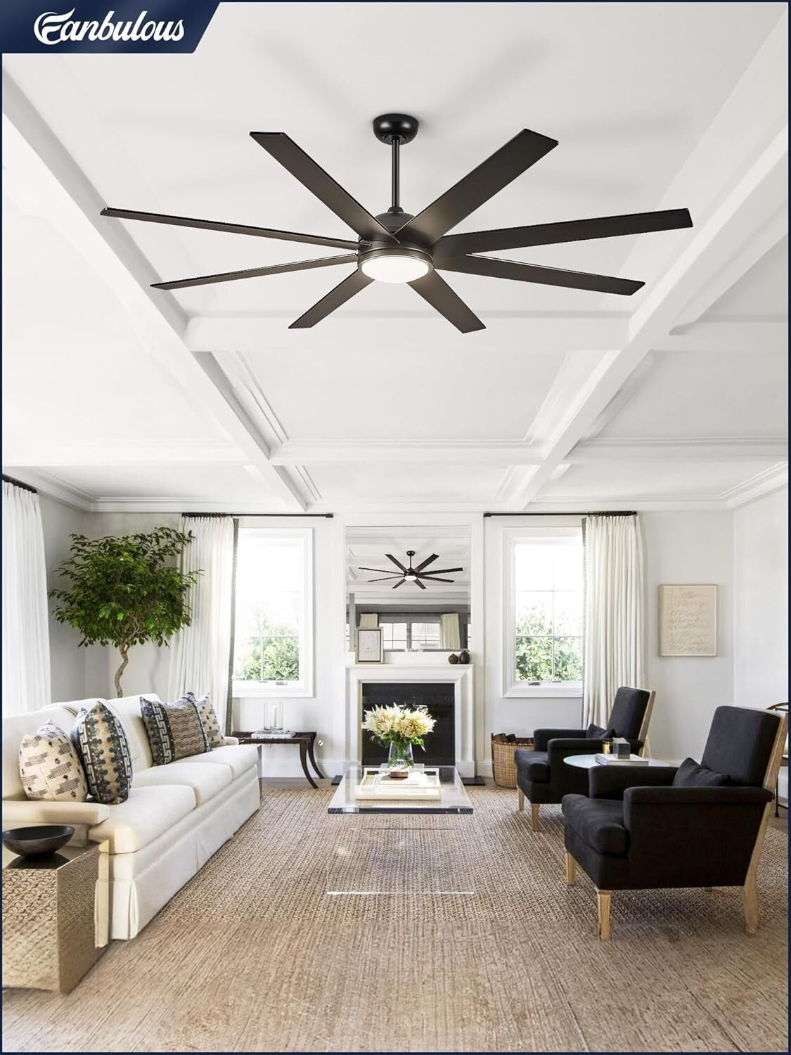 65 inch Ceiling Fans with Lights and Remote Control, Black Indoor Outdoor Ceilin