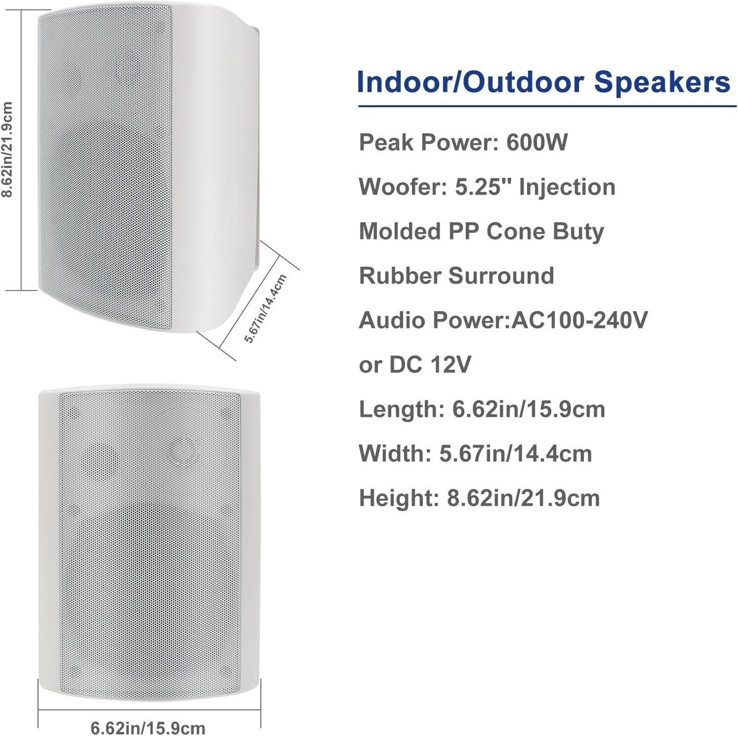STUDIOFINIX 5.25 Inch 600W Outdoor Speakers Waterproof Wired, Passive Wall Mount