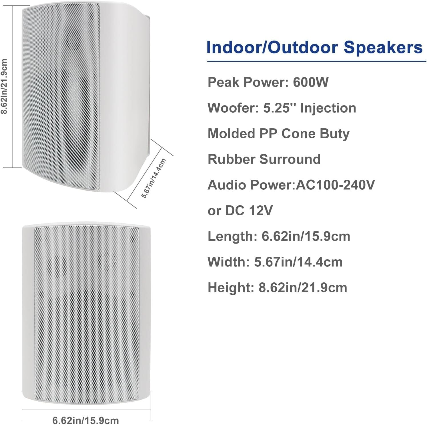 STUDIOFINIX 5.25 Inch 600W Outdoor Speakers Waterproof Wired, Passive Wall Mount