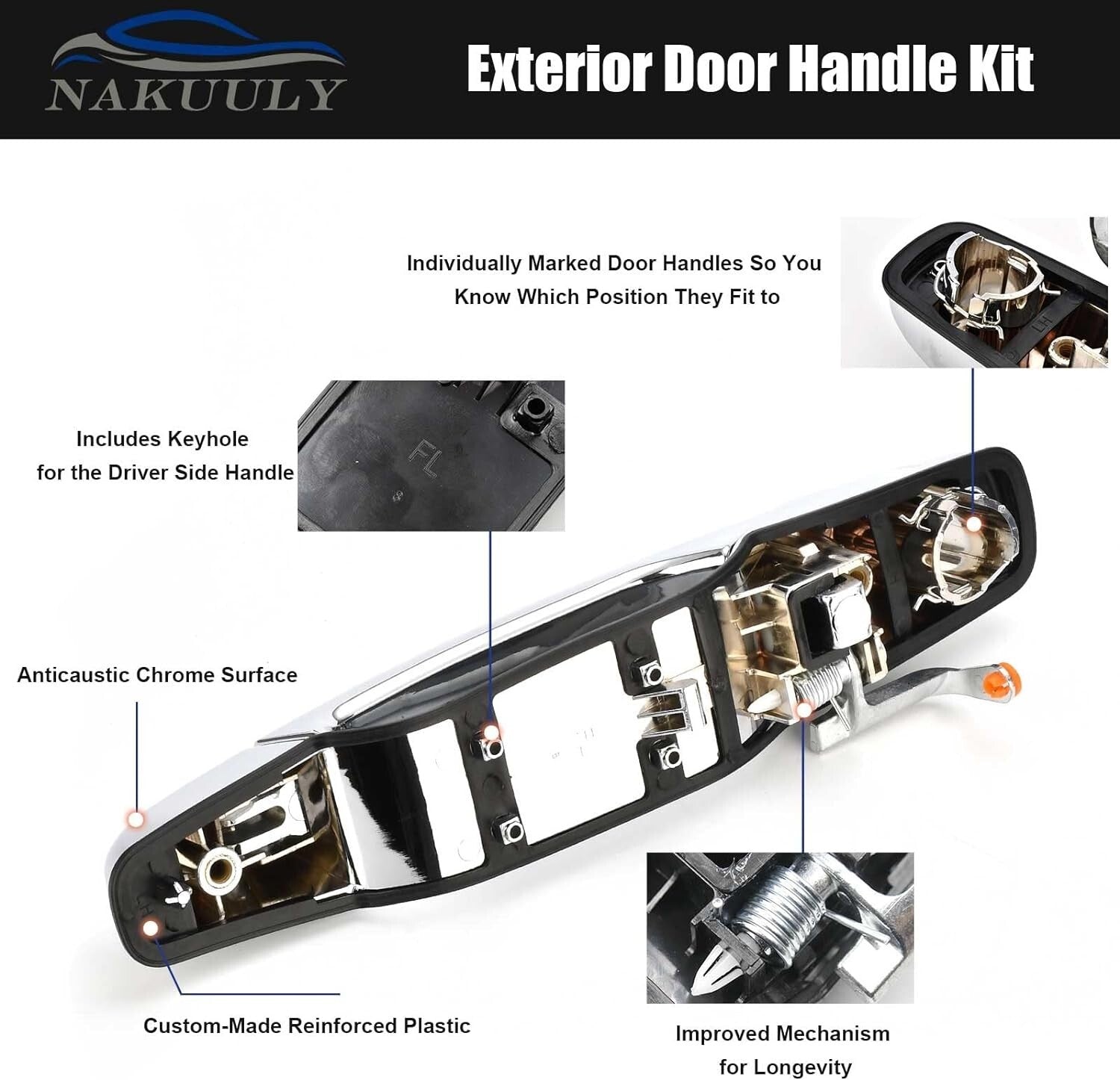 Nakuuly Exterior Chrome Door Handle 4 PCS Front Rear Driver & Passenger Compatib