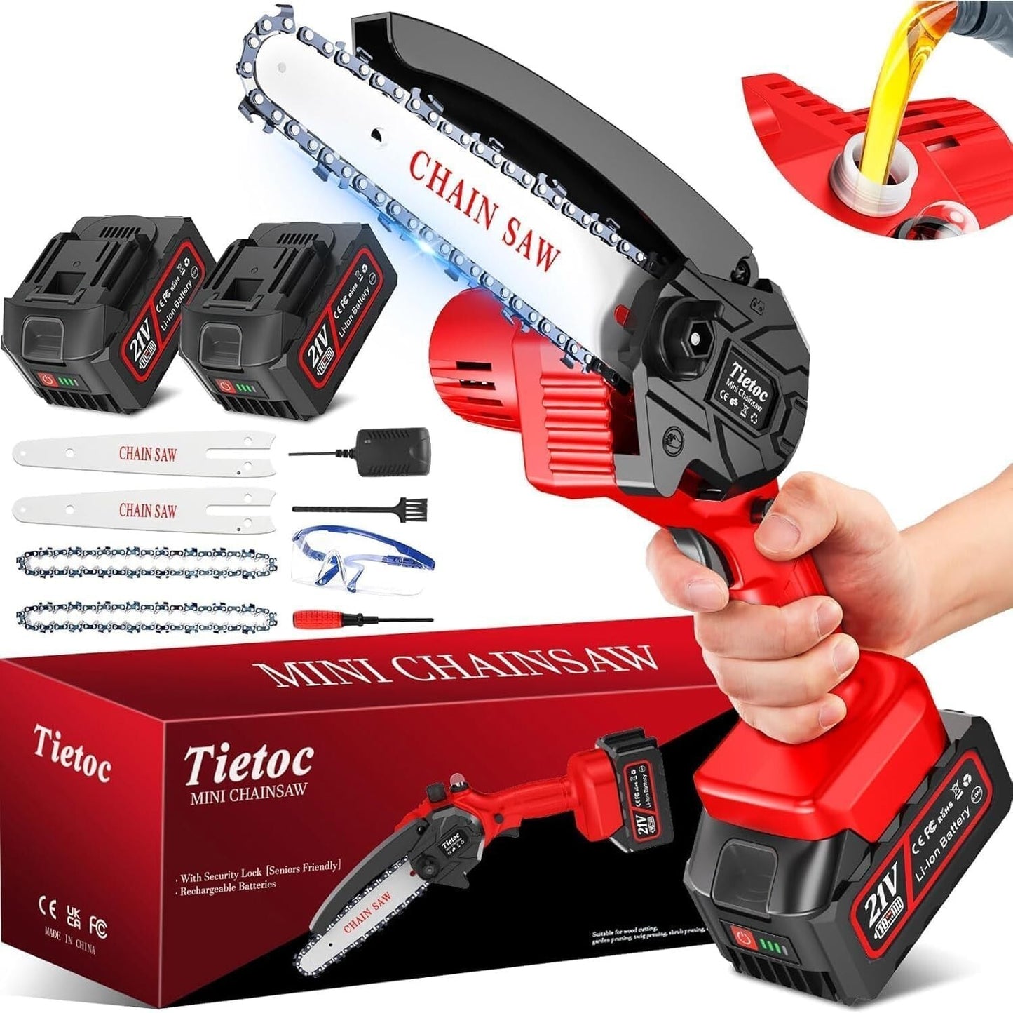 Tietoc 6 Inch Mini Cordless Chainsaw [Suitable for Women] Battery Powered Small