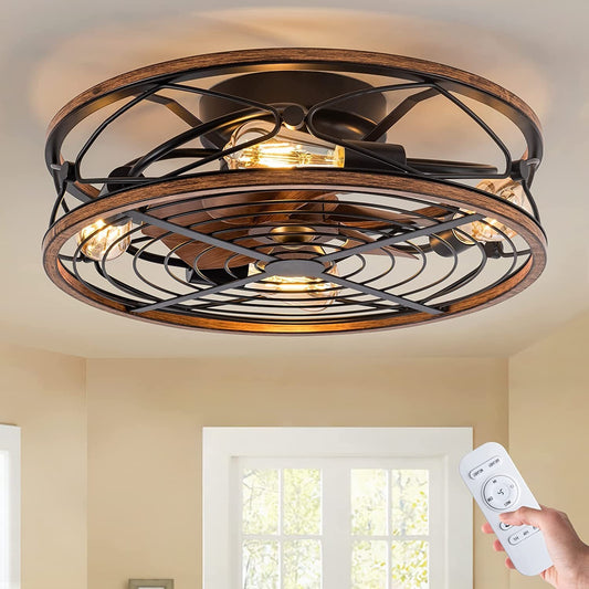 Caged Ceiling Fan w/ Light, 20" Bladeless Remote Control, 3 Speed, 5 E26 Bulb