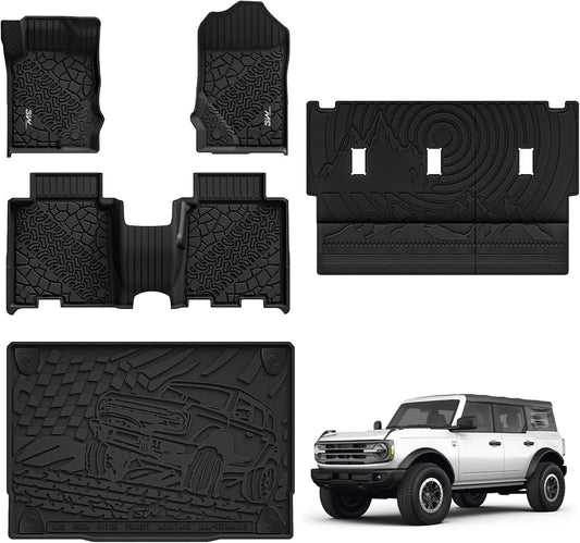 3W Floor Mats Combo for Ford Bronco 21-24 4D, Cargo Liner and Rear Seat Cover