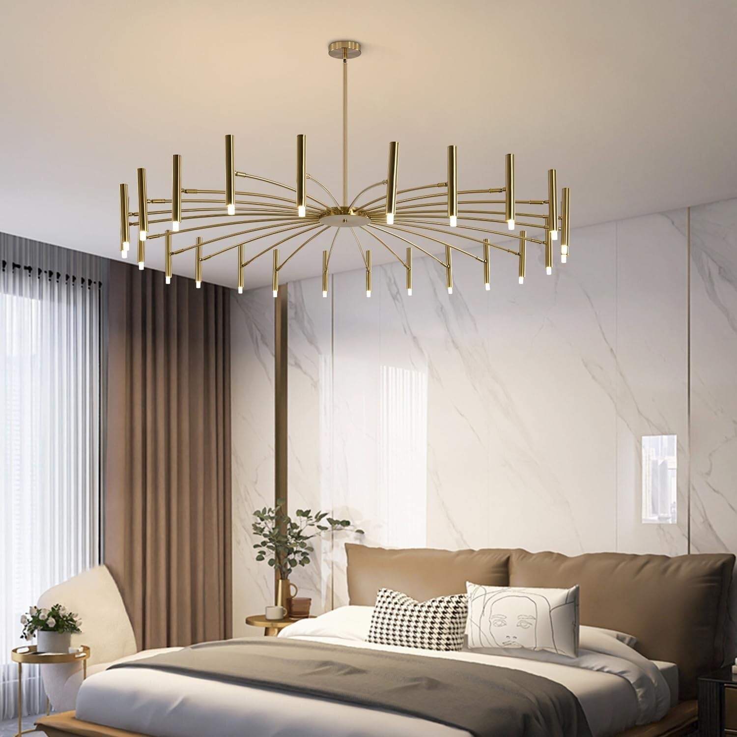 KCO Lighting Mid Century Modern Gold Sputnik Chandelier 24-Light Antique Brushed