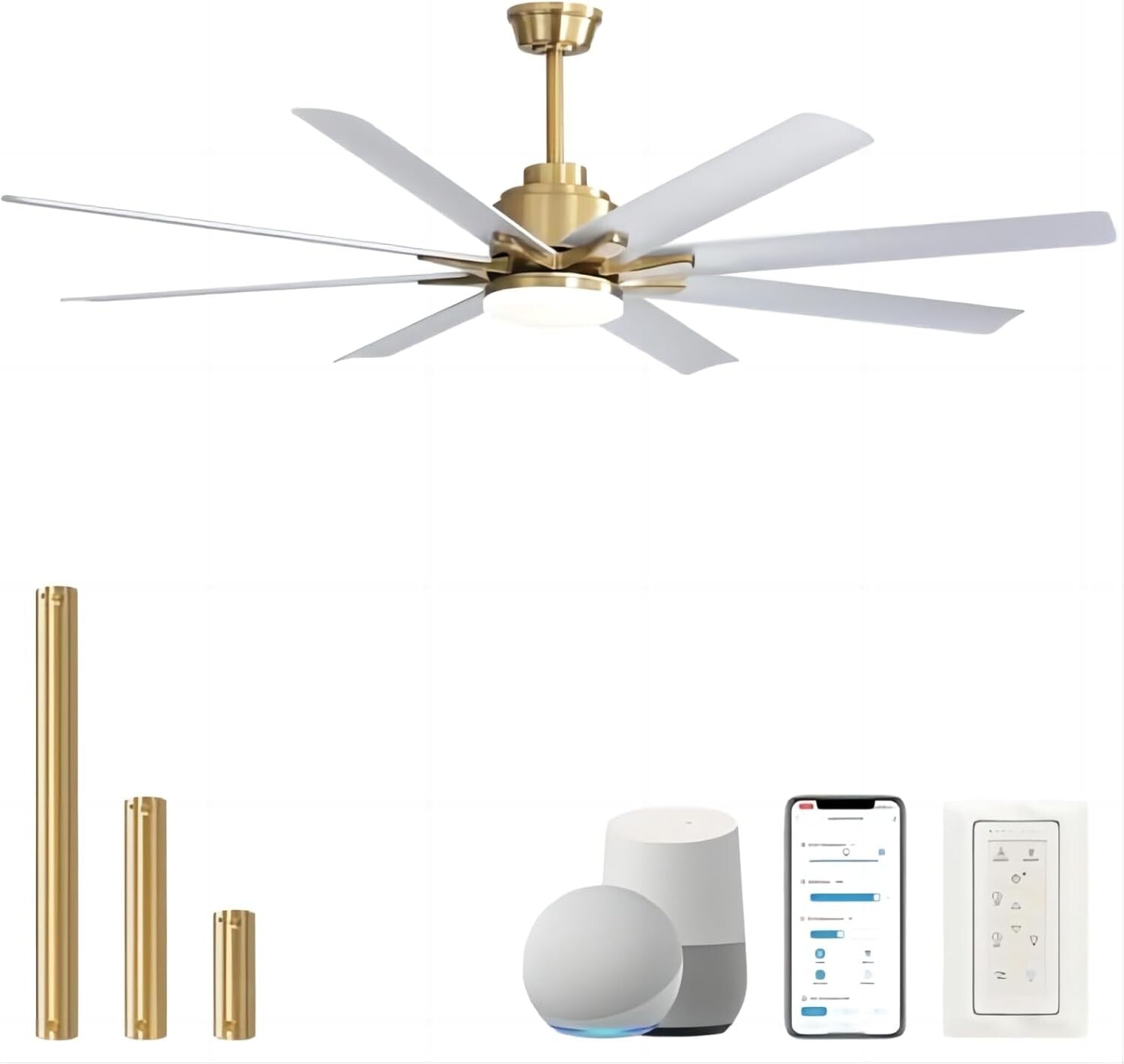 Sofucor 66 inch Ceiling Fans with Lights and Remote Control, Modern Smart Indoor