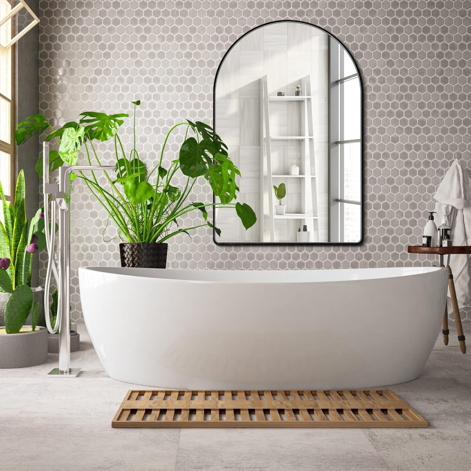 30x40 inch Black Large Arched Mirror for Bathroom Vanity Mirror or Wall Decor