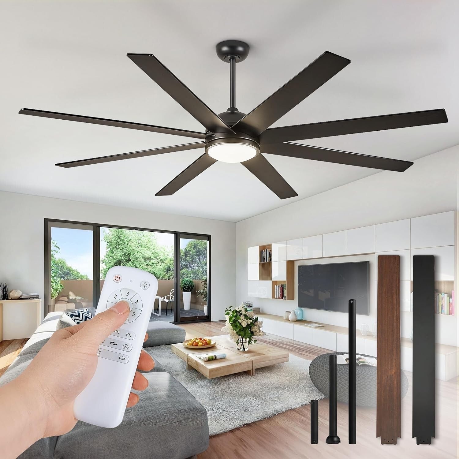 65 inch Ceiling Fans with Lights and Remote Control, Black Indoor Outdoor Ceilin