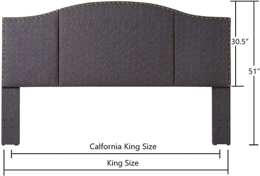 24KF Middle Century Dark Gray Upholstered Foldable Headboard with Antique Brass