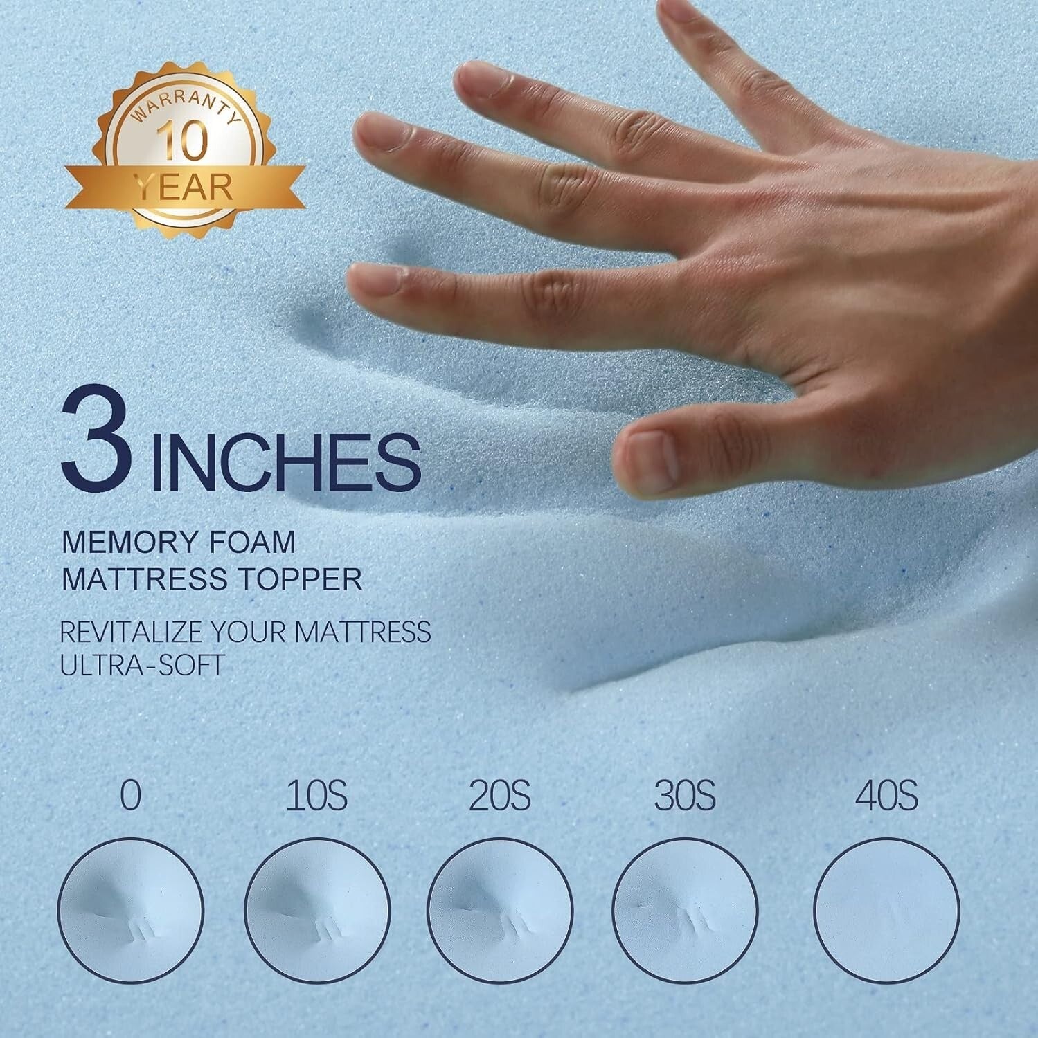 3 Inch Gel Memory Foam Mattress Topper King Size High Density Cooling Pad Pressu