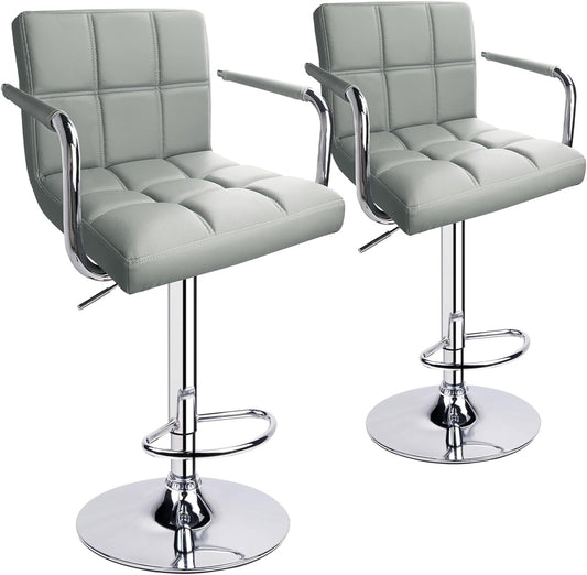 Leopard Adjustable Bar Stools with Armrest, Square Back Swivel Double Stitching