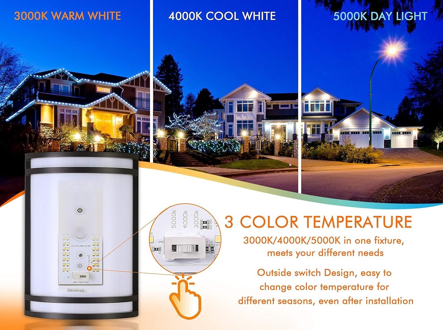 CLOUDY BAY Dusk to Dawn LED Outdoor Wall Sconce,3000K /4000K /5000K Adjustable