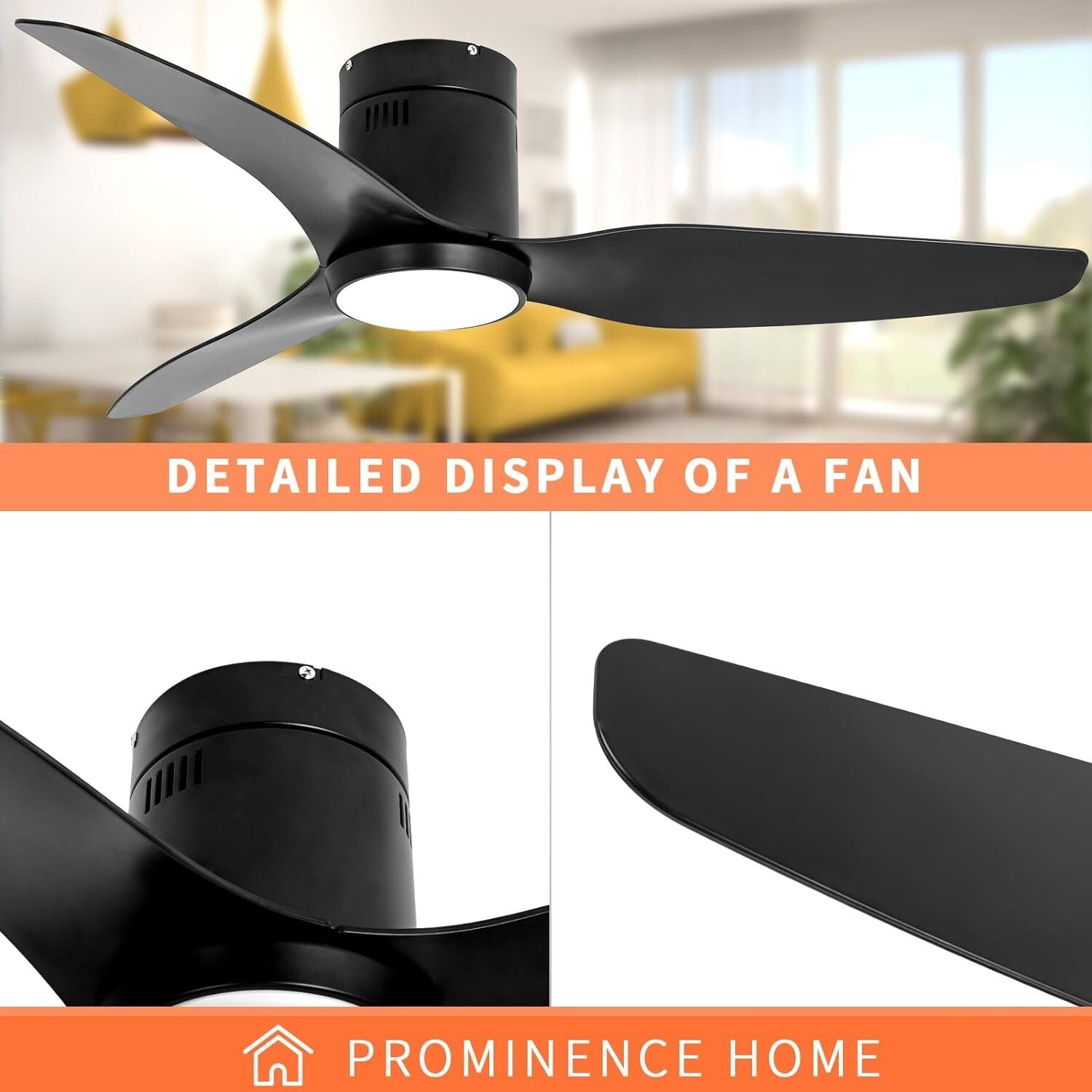 Black Ceiling Fan with Light Remote 52in 6Speed Silent Reversible Motor 3CCT