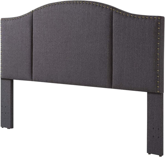24KF Middle Century Dark Gray Upholstered Foldable Headboard with Antique Brass
