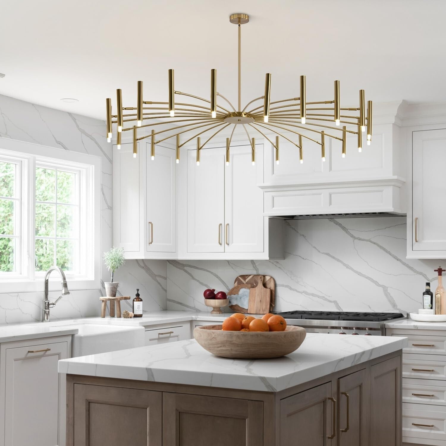 KCO Lighting Mid Century Modern Gold Sputnik Chandelier 24-Light Antique Brushed