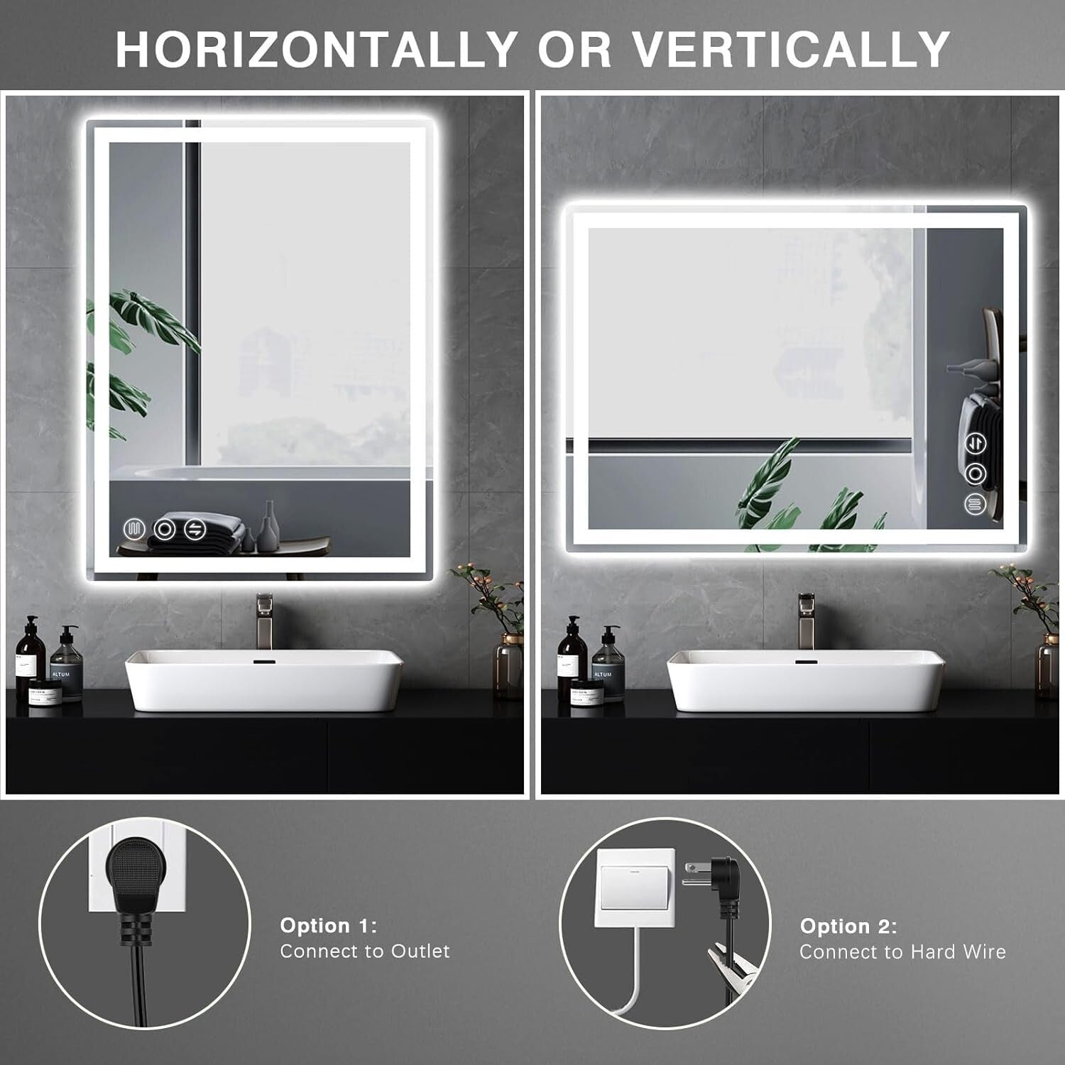 24x32 Inch LED Bathroom Mirror with Stepless Dimmable Wall Mounted Mirrors