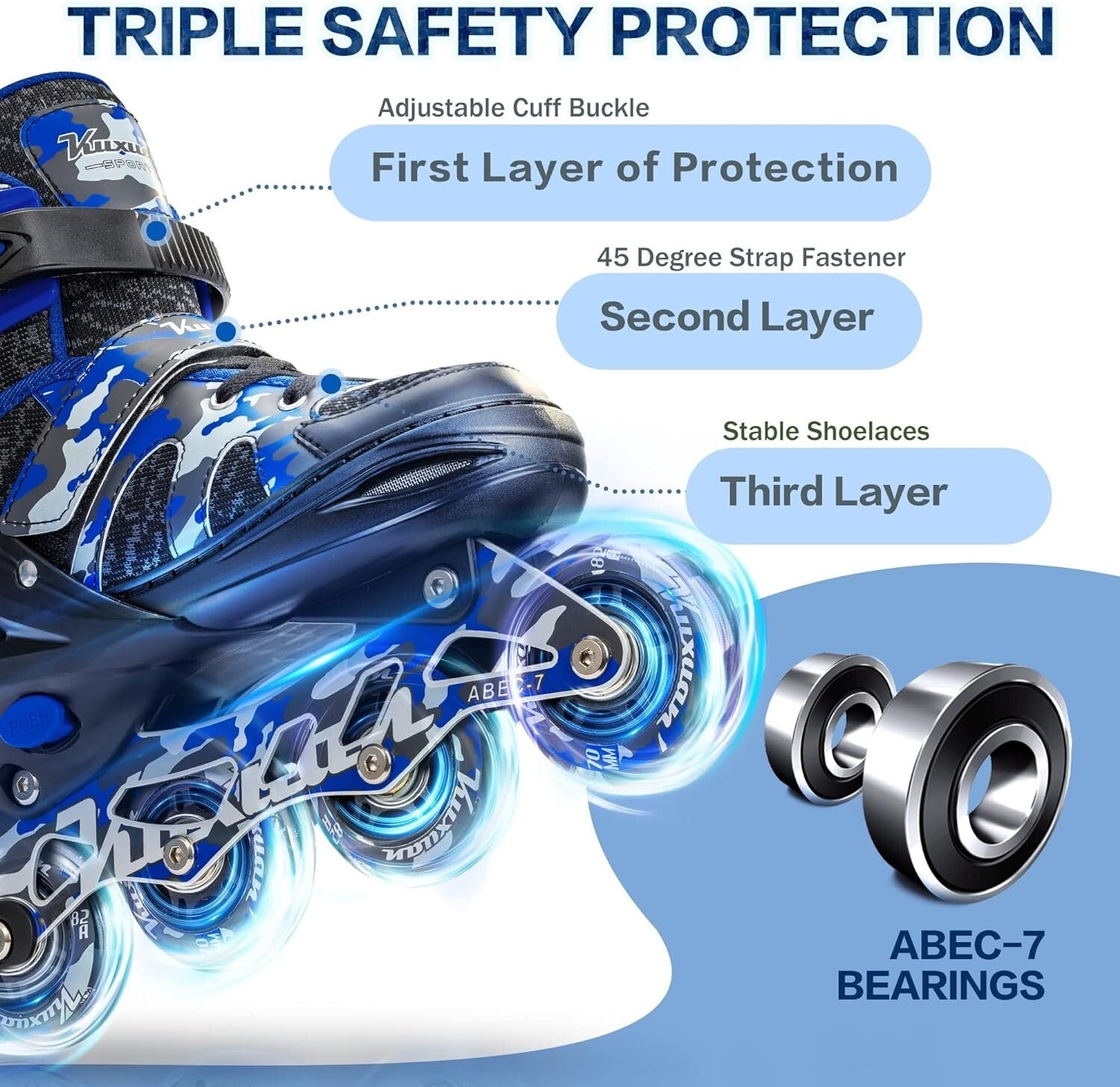 Kuxuan Skates Adjustable Inline Skates for Kids and Youth w/ Full Light Size XL