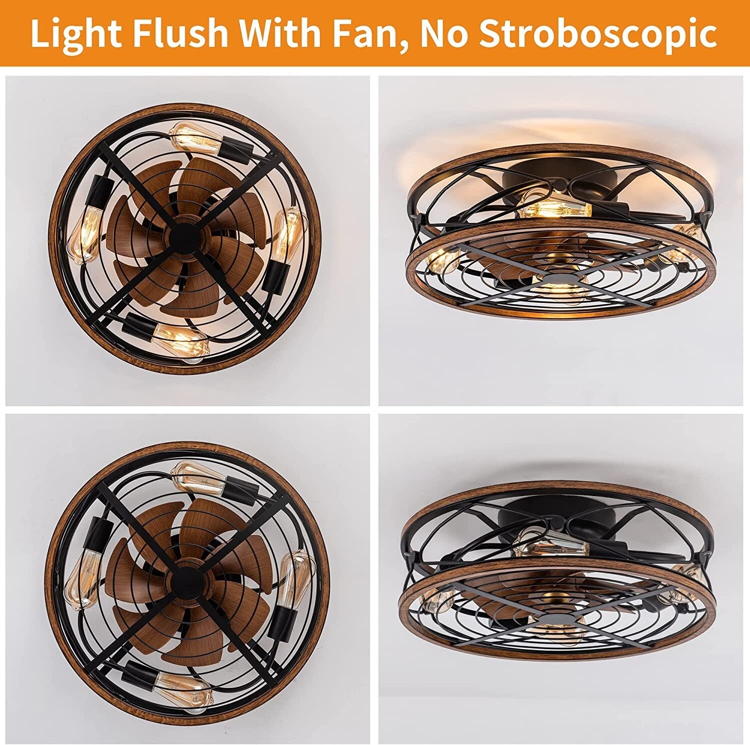 Caged Ceiling Fan w/ Light, 20" Bladeless Remote Control, 3 Speed, 5 E26 Bulb