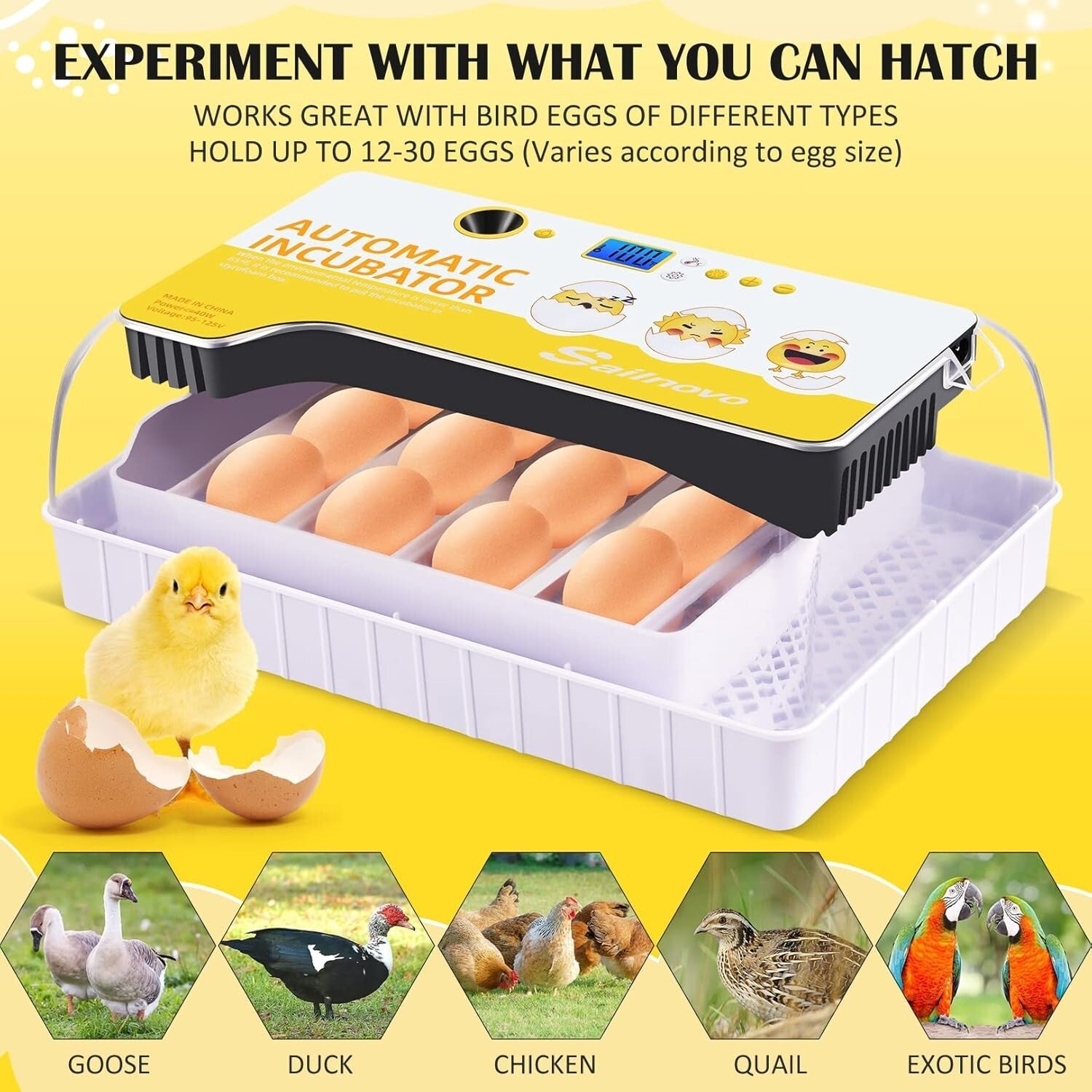 Sailnovo Eggs Incubators for Hatching Eggs with LED Light, Fully Automatic