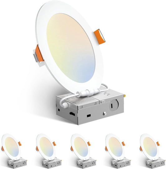 Amico 6 Pack 6 Inch 5CCT Ultra-Thin LED Recessed Ceiling Light with Junction Box