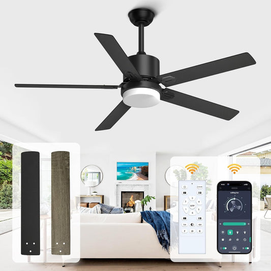 Black Ceiling Fans with Lights - Outdoor Ceiling Fan with Remote/APP Control, 52
