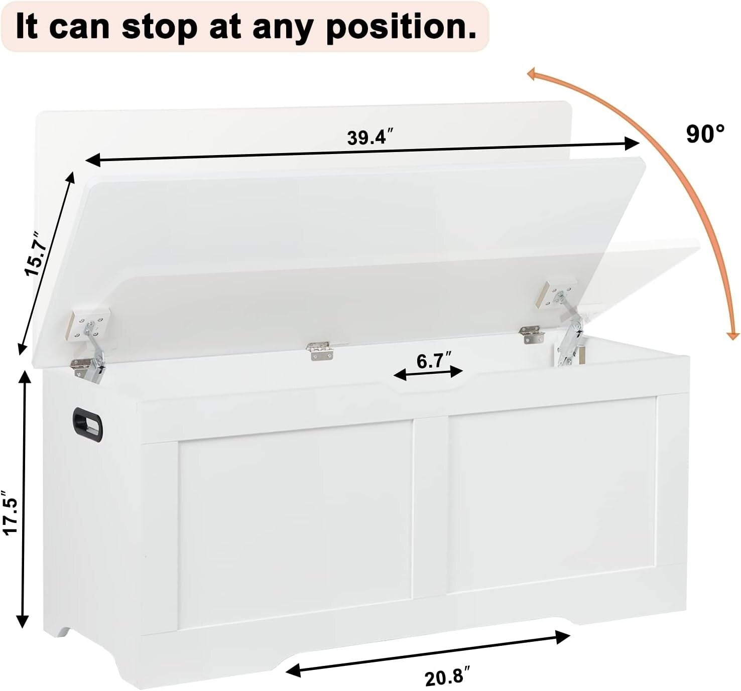 39.4 Inch Storage Chest, Wooden Storage Bench, Toy Chest with 2 Safety Hinges