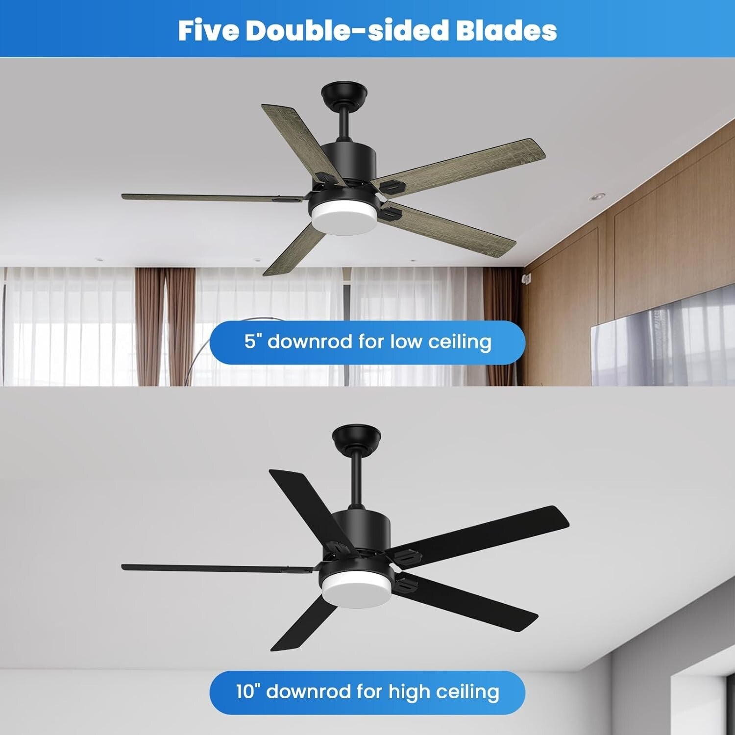 Black Ceiling Fans with Lights - Outdoor Ceiling Fan with Remote/APP Control, 52